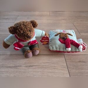 NWT! Hallmark Teddy Bear and Reindeer / Moose Pillow Set